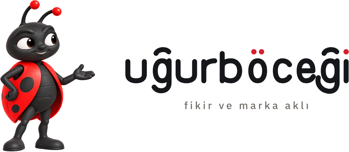 uğurböceği logo: main character, wordmark and the fikir ve marka aklı descriptor